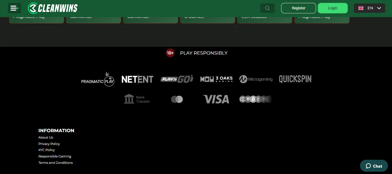 Screenshot of Cleanwins's cashier and payment methods