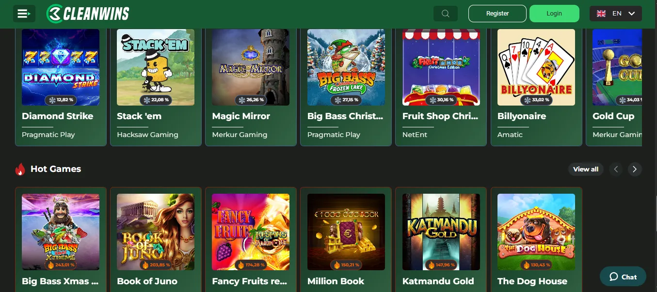 Screenshot of Cleanwins's games lobby