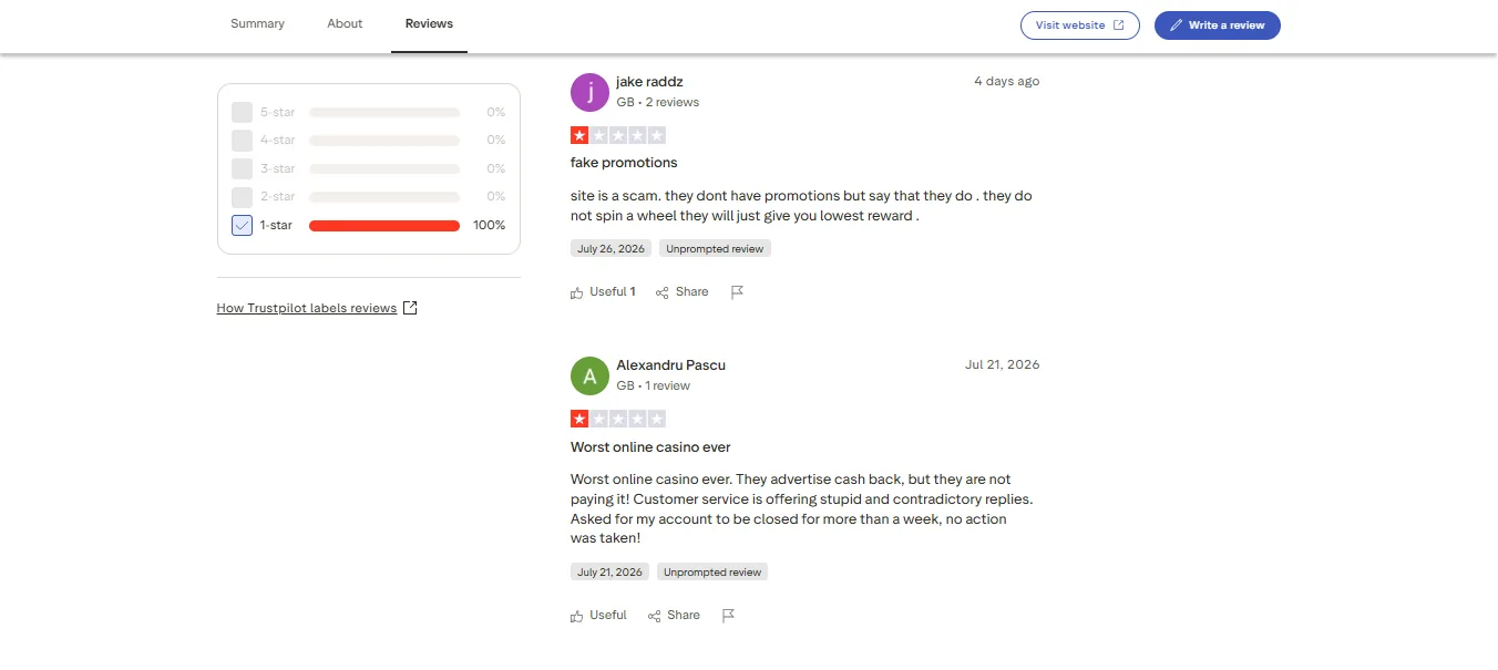 Screenshot of Cleanwins's negative Trustpilot review