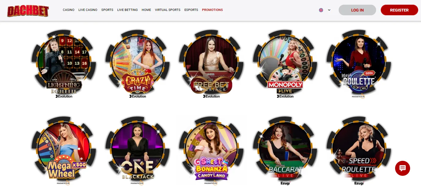 Screenshot of Dachbet's games lobby
