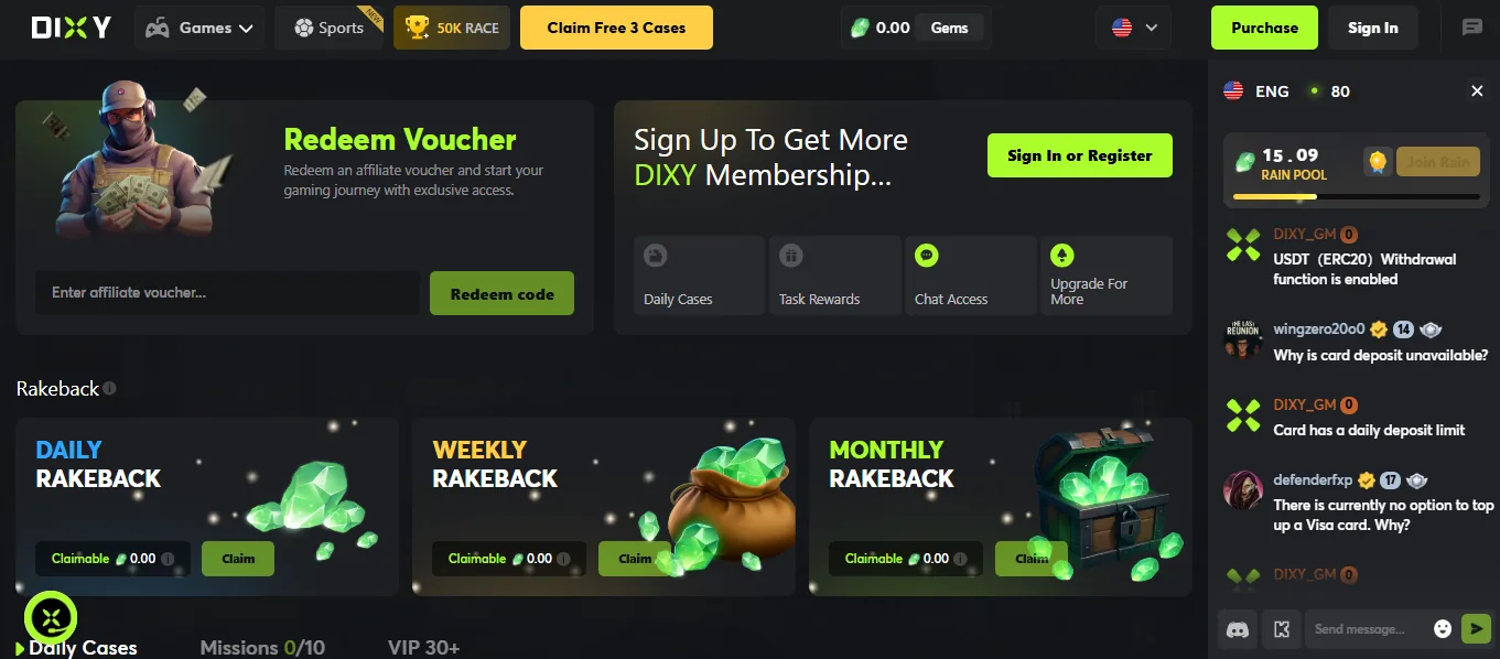 Screenshot of Dixy's welcome bonus offer