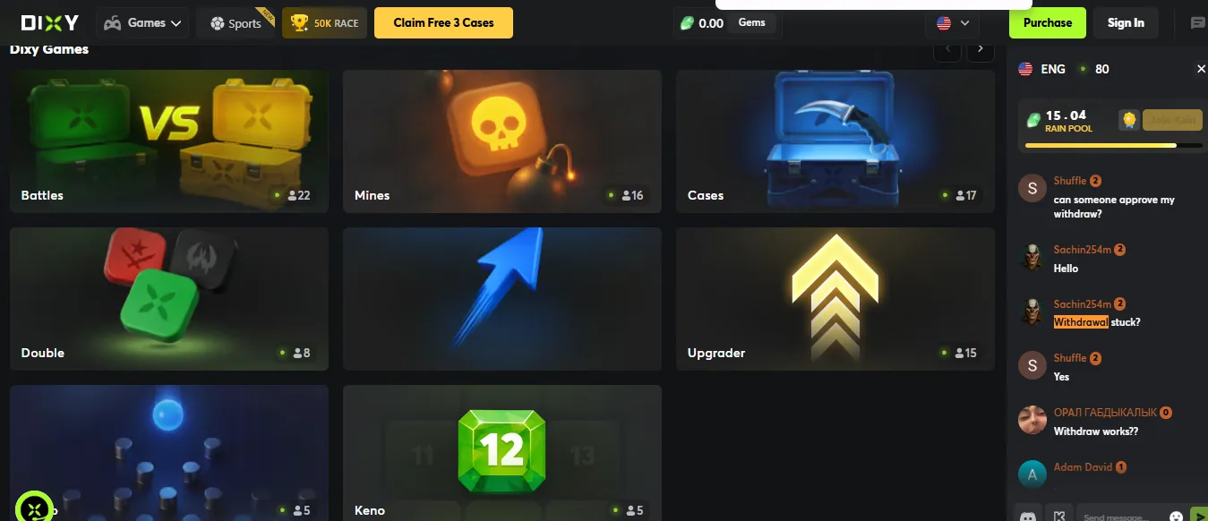 Screenshot of Dixy's games lobby