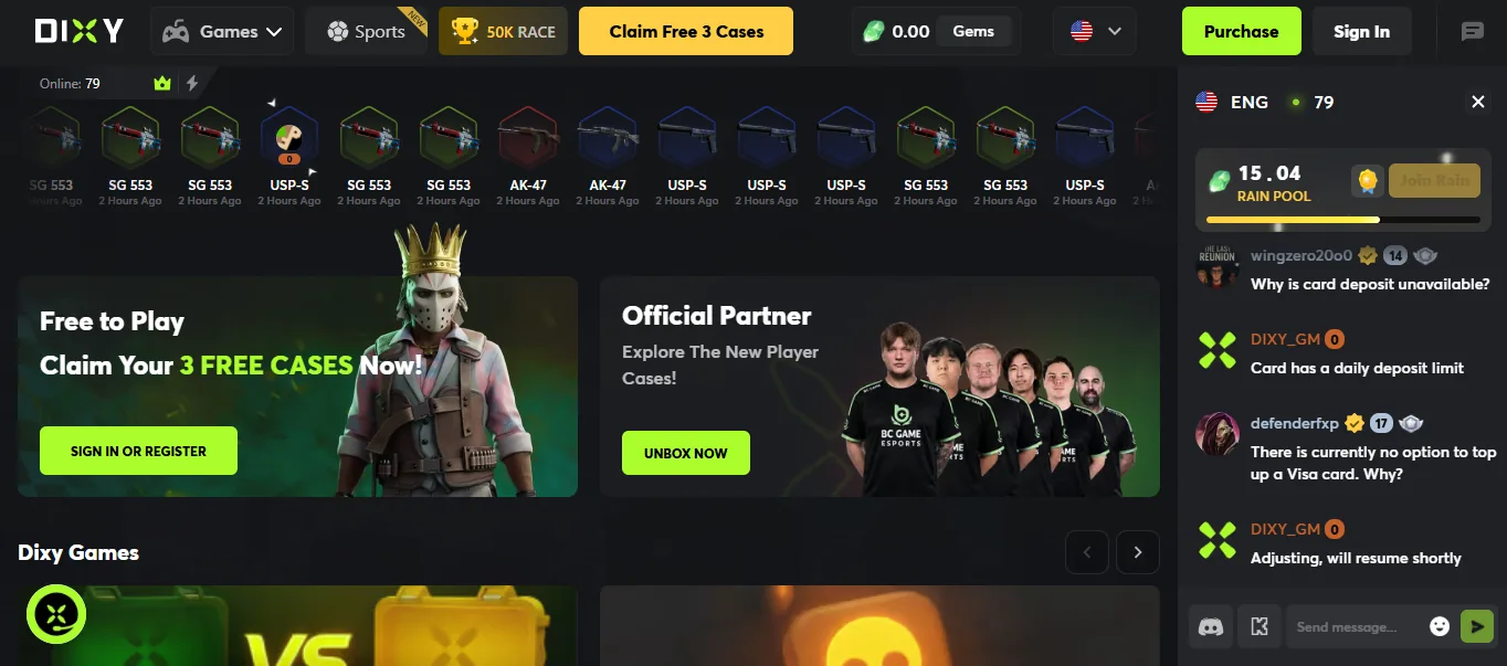 Screenshot of Dixy's homepage