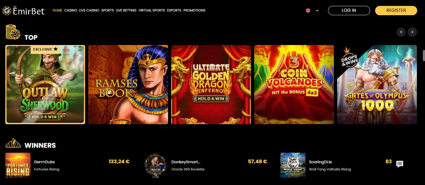 Screenshot of Emirbet's games lobby