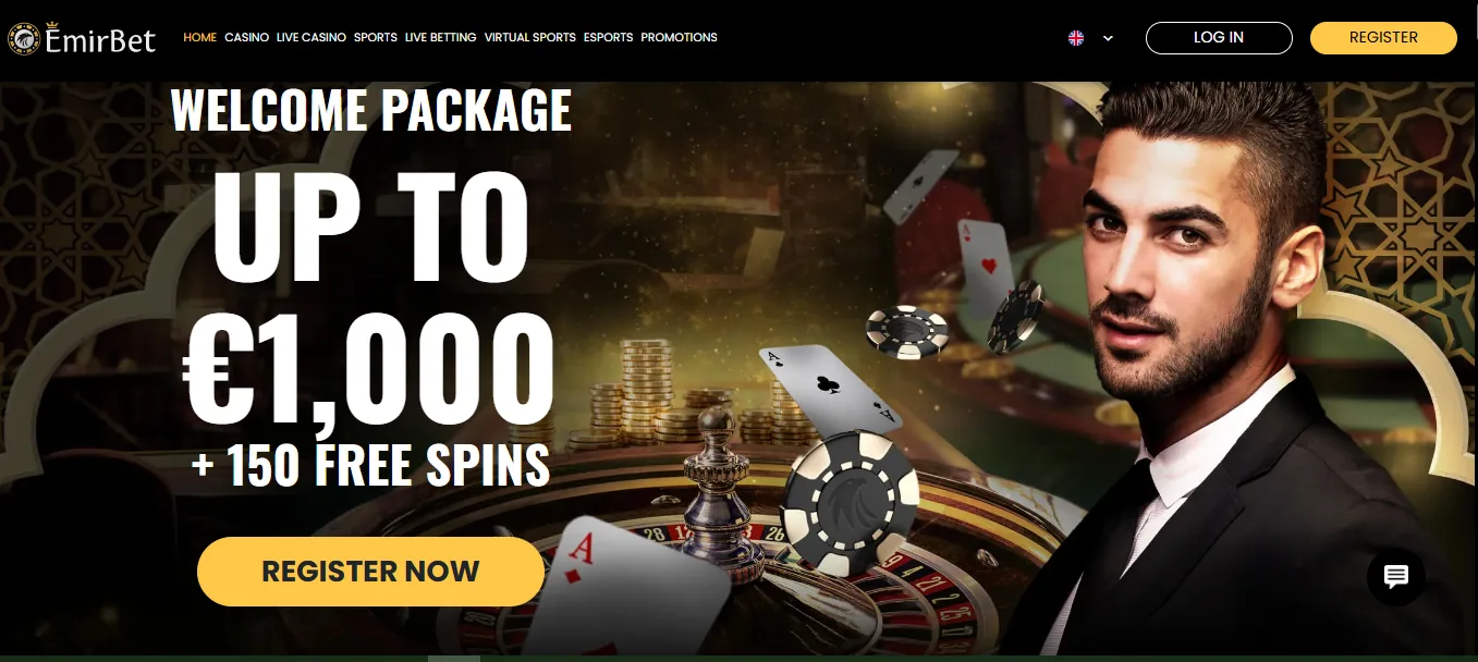 Screenshot of Emirbet's homepage