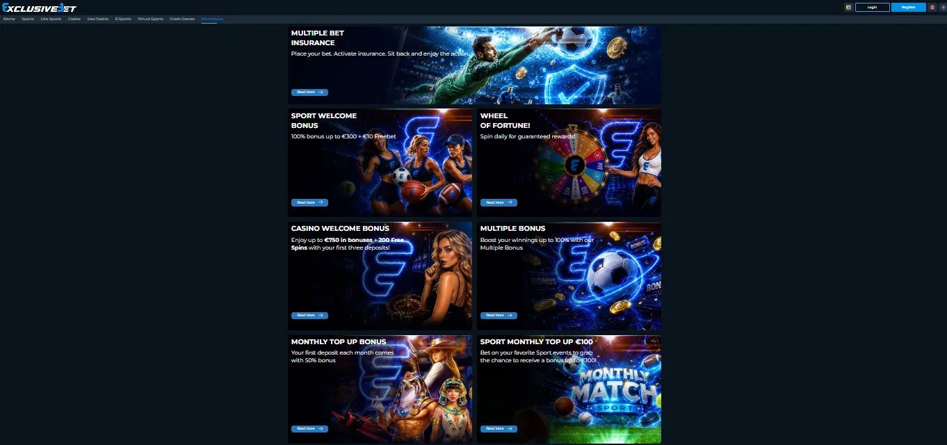 Screenshot of Exclusive Bet's welcome bonus offer