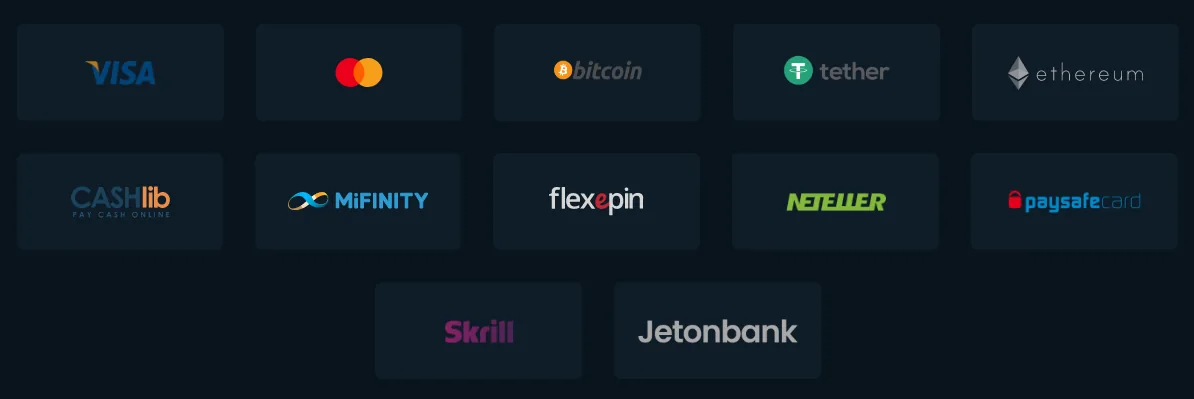 Screenshot of Exclusive Bet's cashier and payment methods