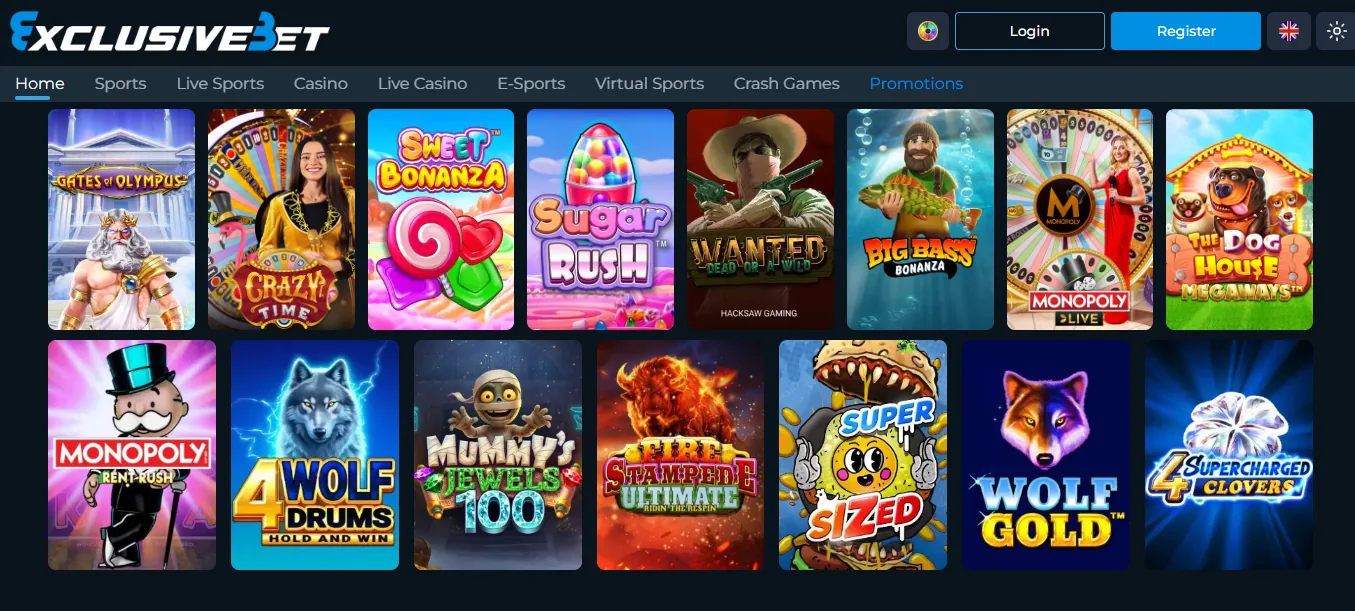 Screenshot of Exclusive Bet's games lobby