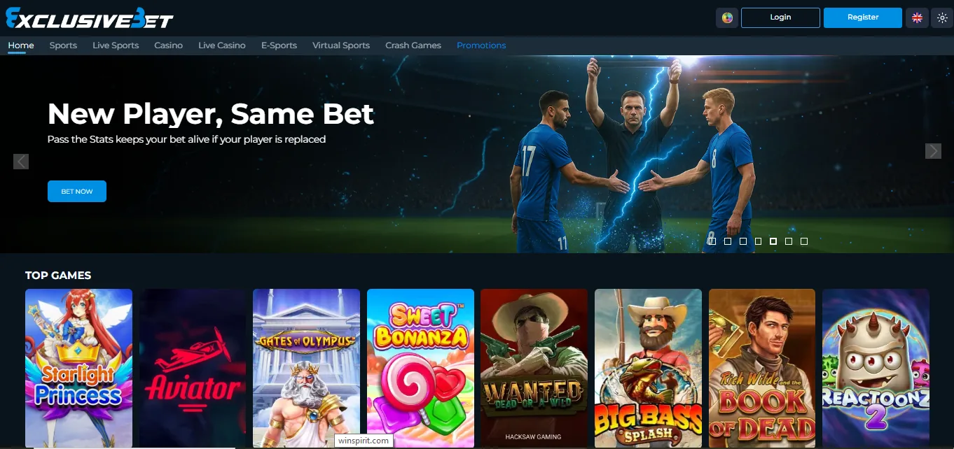 Screenshot of Exclusive Bet's homepage
