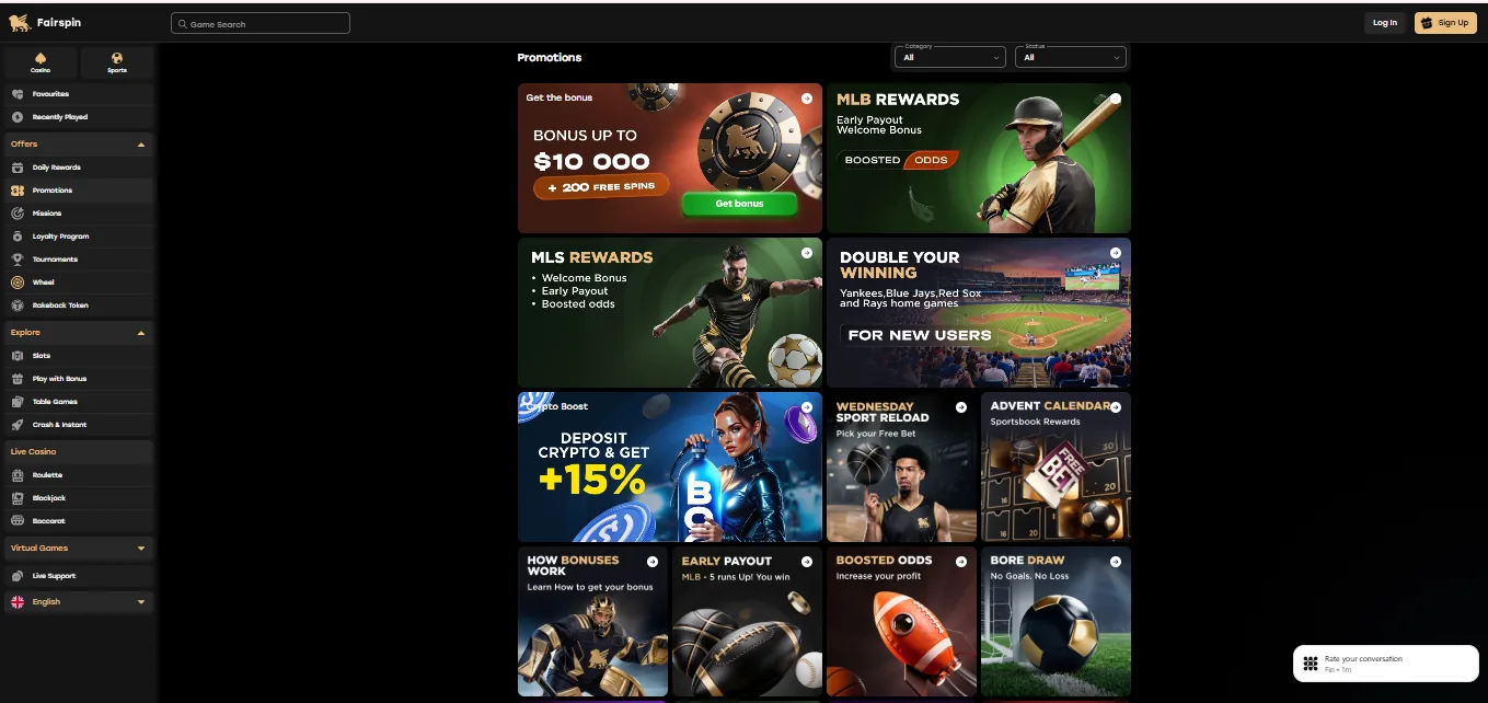 Screenshot of Fairspin Casino's welcome bonus offer