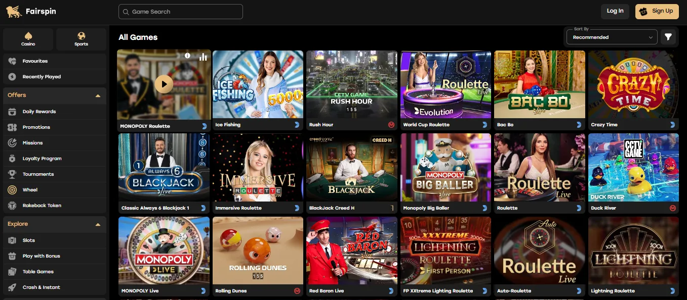 Screenshot of Fairspin Casino's games lobby