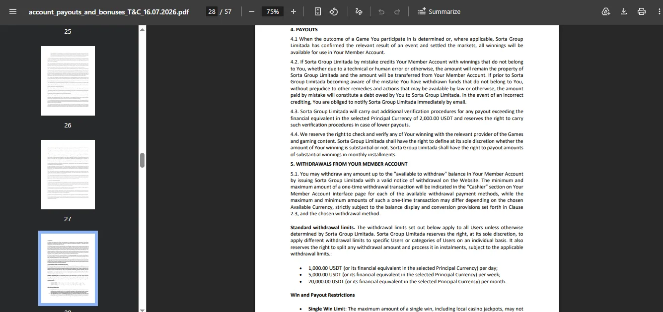 Screenshot of Fairspin Casino's withdrawal section and limits