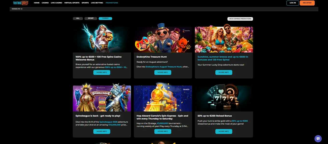 Screenshot of FestivalPlay's welcome bonus offer