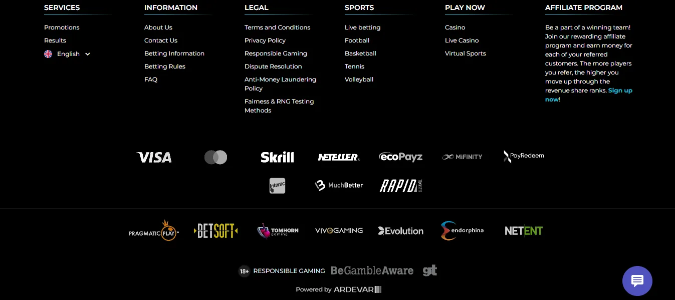 Screenshot of FestivalPlay's footer licence and regulator details
