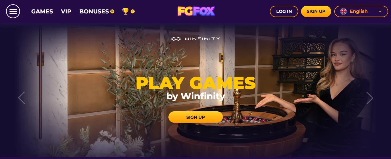 Screenshot of FGFOX Casino's homepage