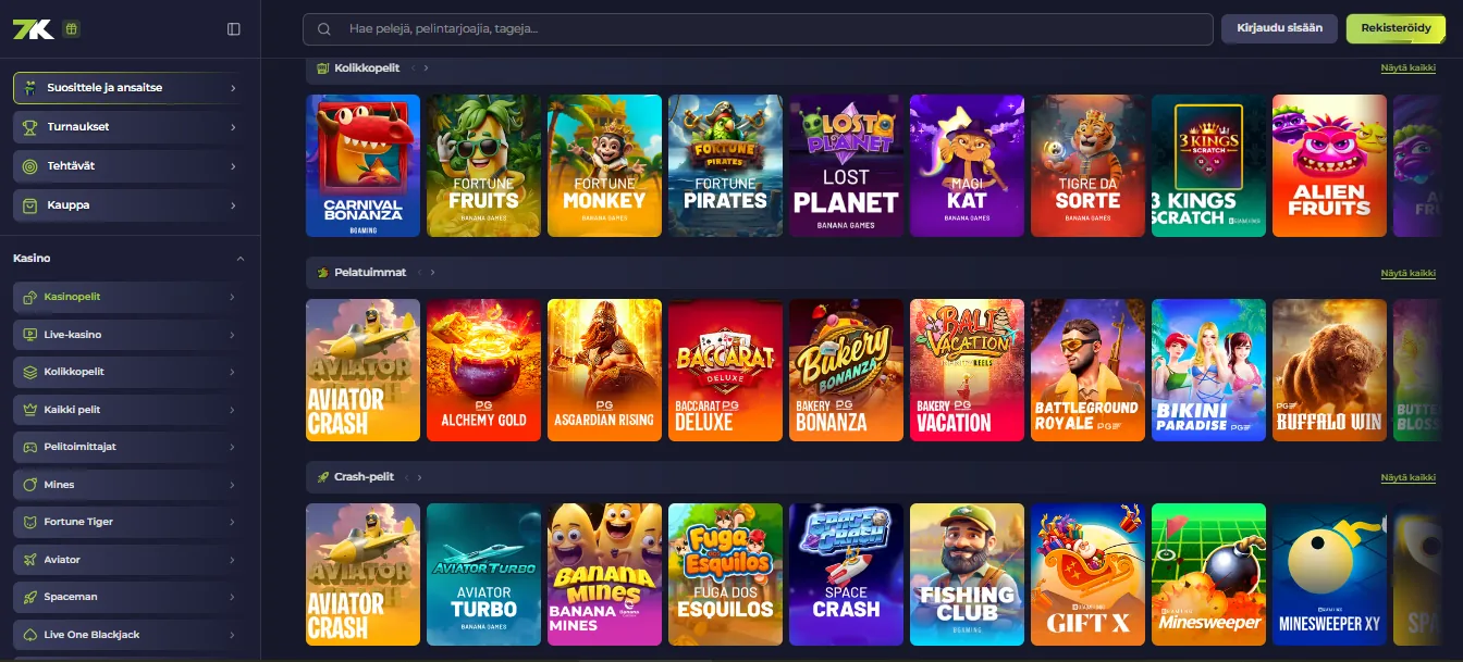 Screenshot of 7K's games lobby
