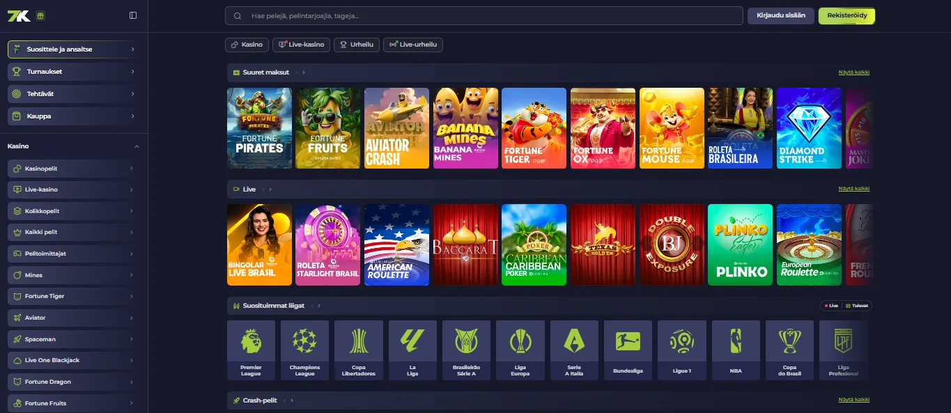 Screenshot of 7K's homepage