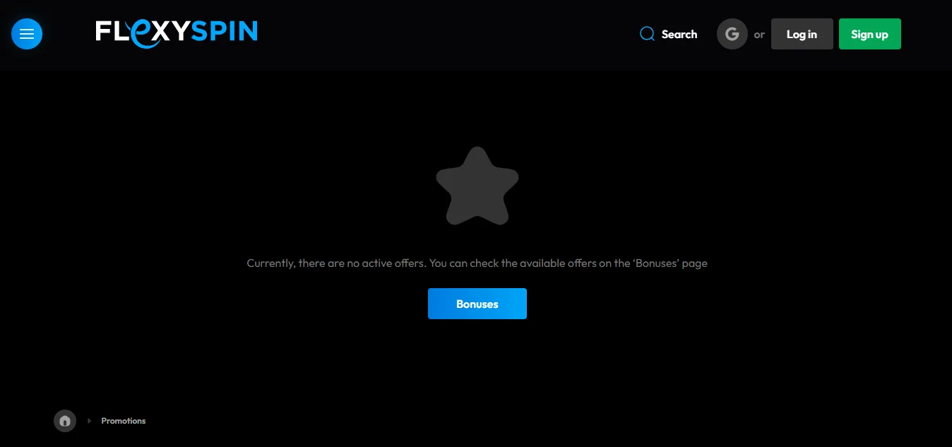 Screenshot of FLEXY-SPIN's welcome bonus offer