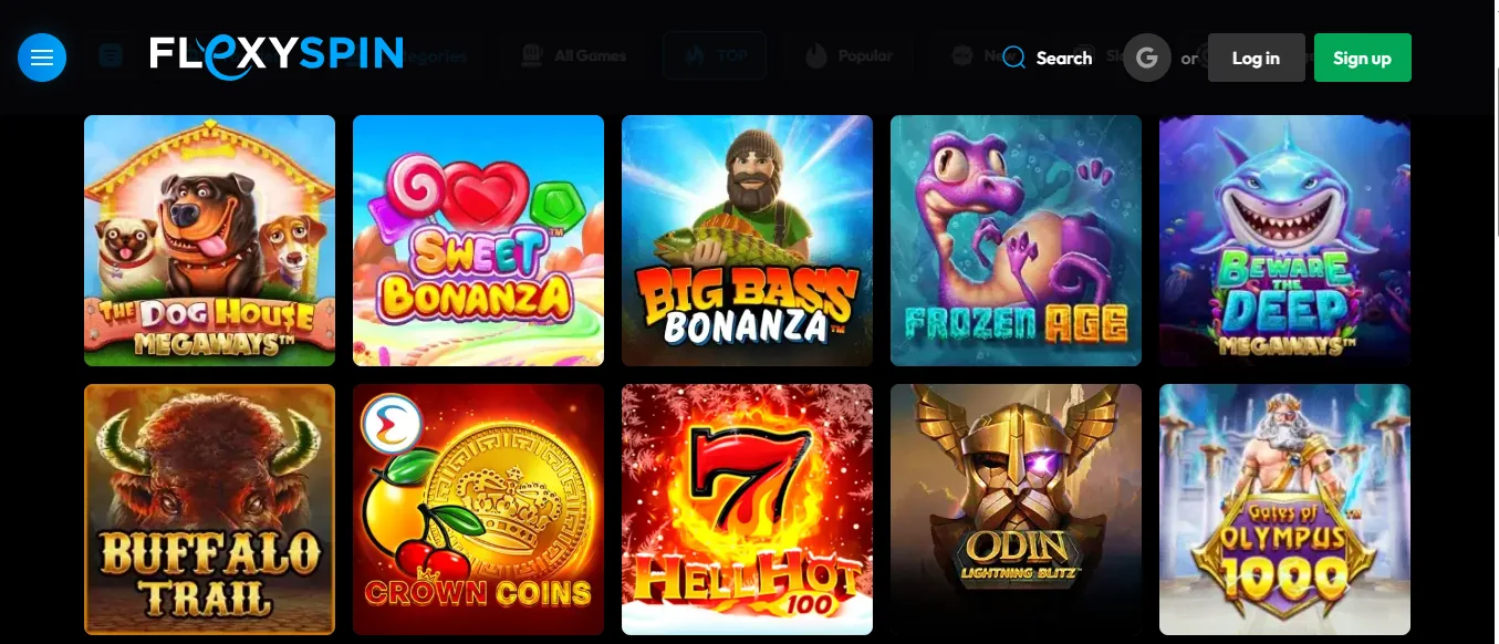 Screenshot of FLEXY-SPIN's games lobby