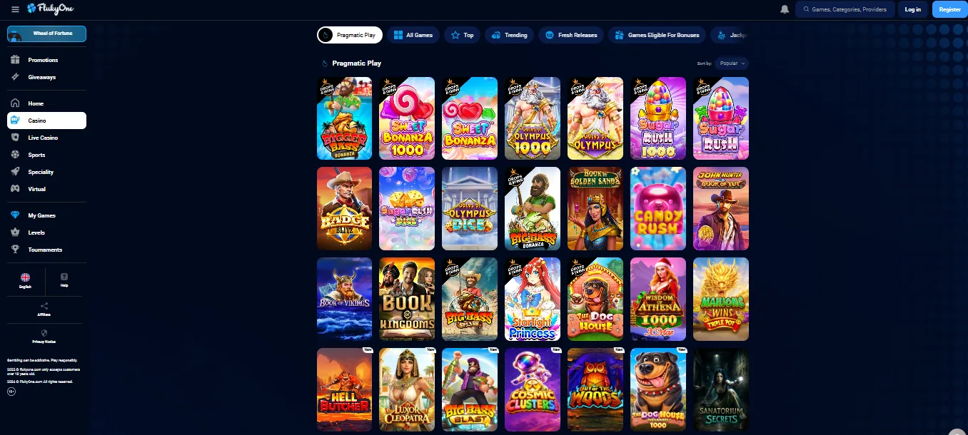 Screenshot of FlukyOne Casino's games lobby