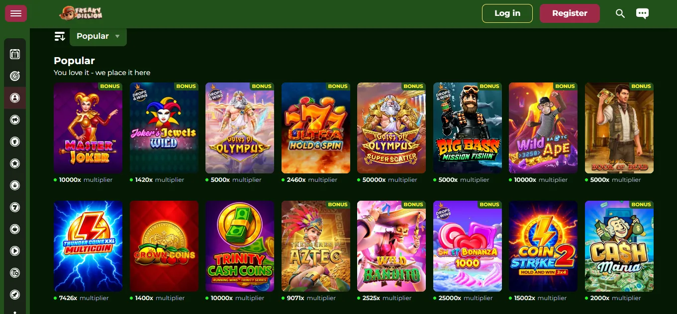 Screenshot of FreakyBillion's welcome bonus offer