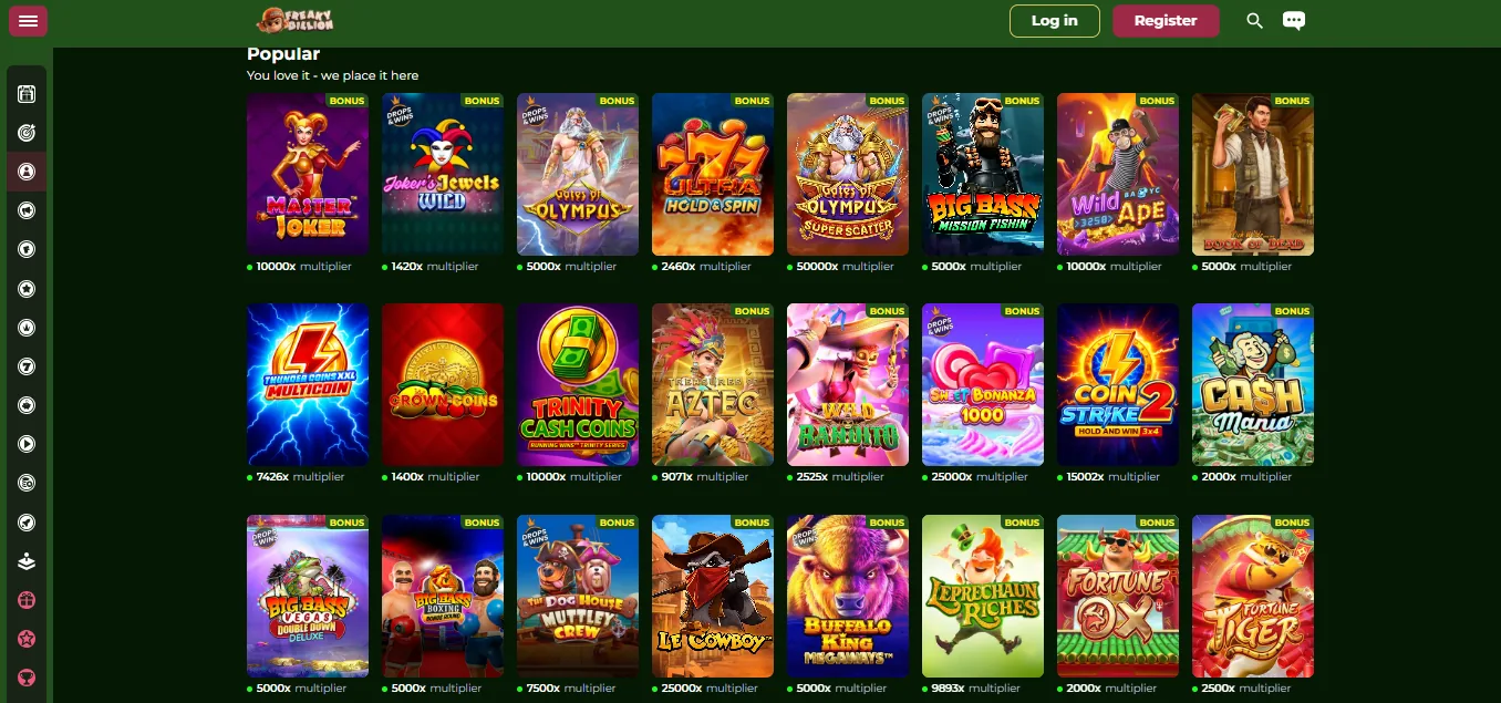 Screenshot of FreakyBillion's games lobby