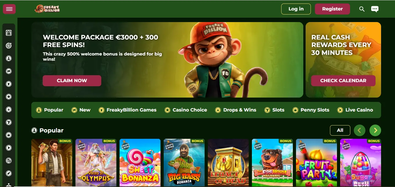 Screenshot of FreakyBillion's homepage