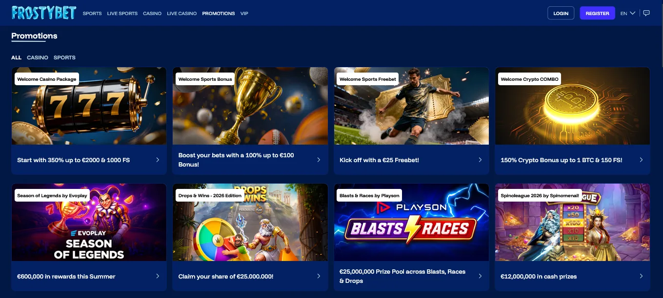 Screenshot of Frostybet's welcome bonus offer