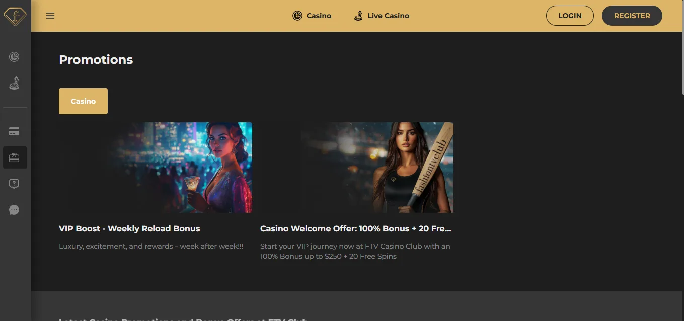 Screenshot of Ftv Club's welcome bonus offer