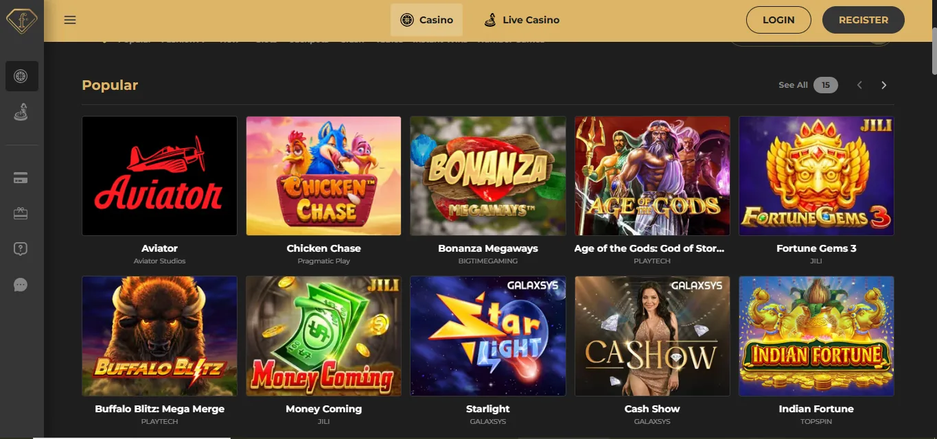 Screenshot of Ftv Club's games lobby