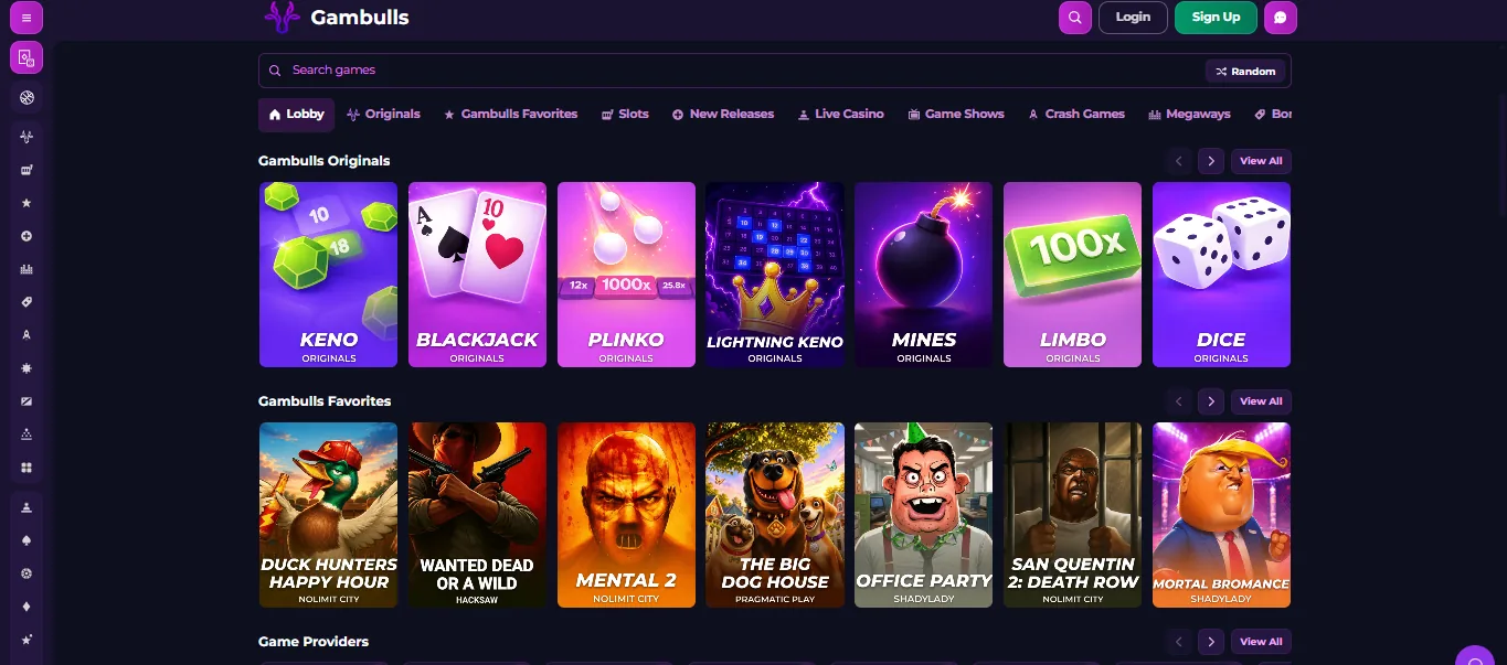 Screenshot of Gambulls's games lobby