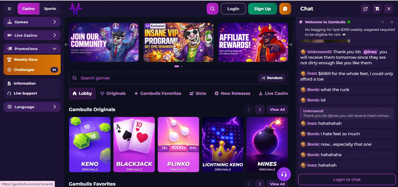 Screenshot of Gambulls's homepage