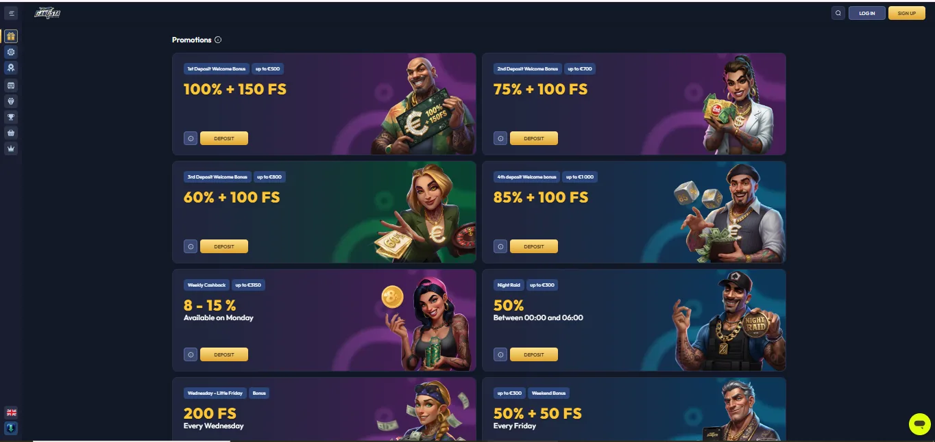 Screenshot of Gangsta Casino's welcome bonus offer