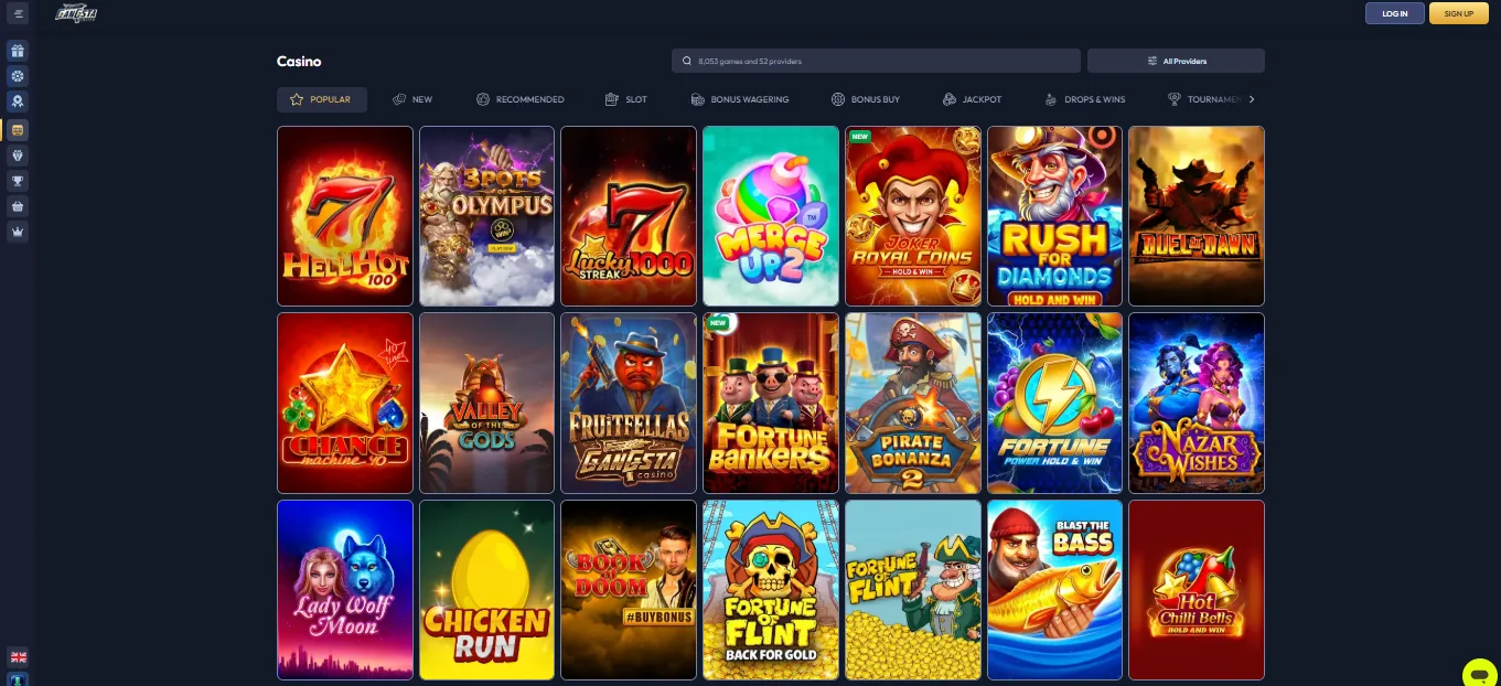 Screenshot of Gangsta Casino's games lobby