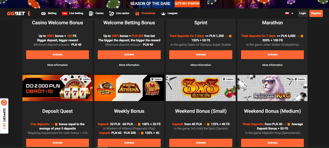 Screenshot of GGBet's welcome bonus offer