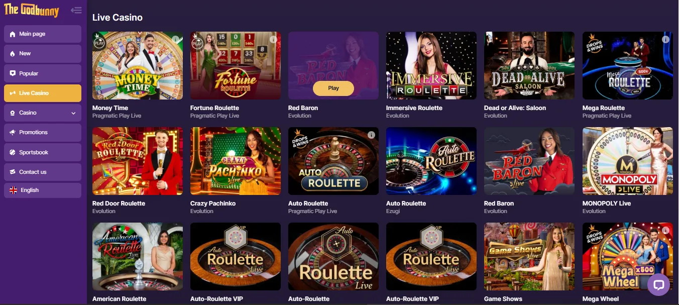Screenshot of GodBunny's games lobby