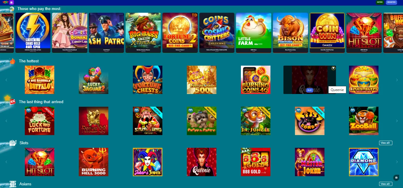 Screenshot of GoGo Royal's games lobby