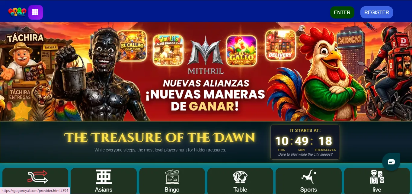 Screenshot of GoGo Royal's homepage