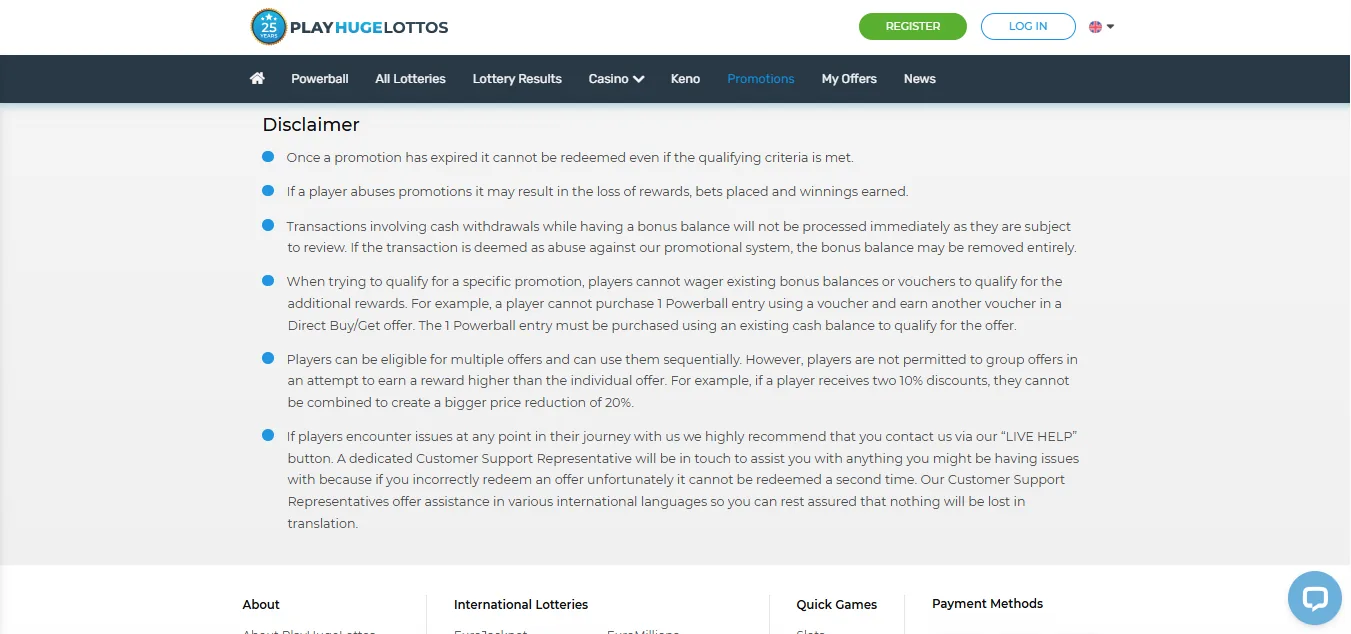 Screenshot of Grandes Loterías's bonus terms and wagering requirements