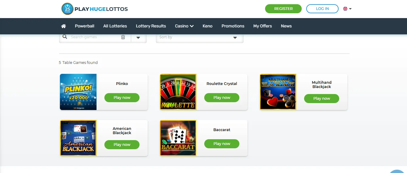 Screenshot of Grandes Loterías's games lobby