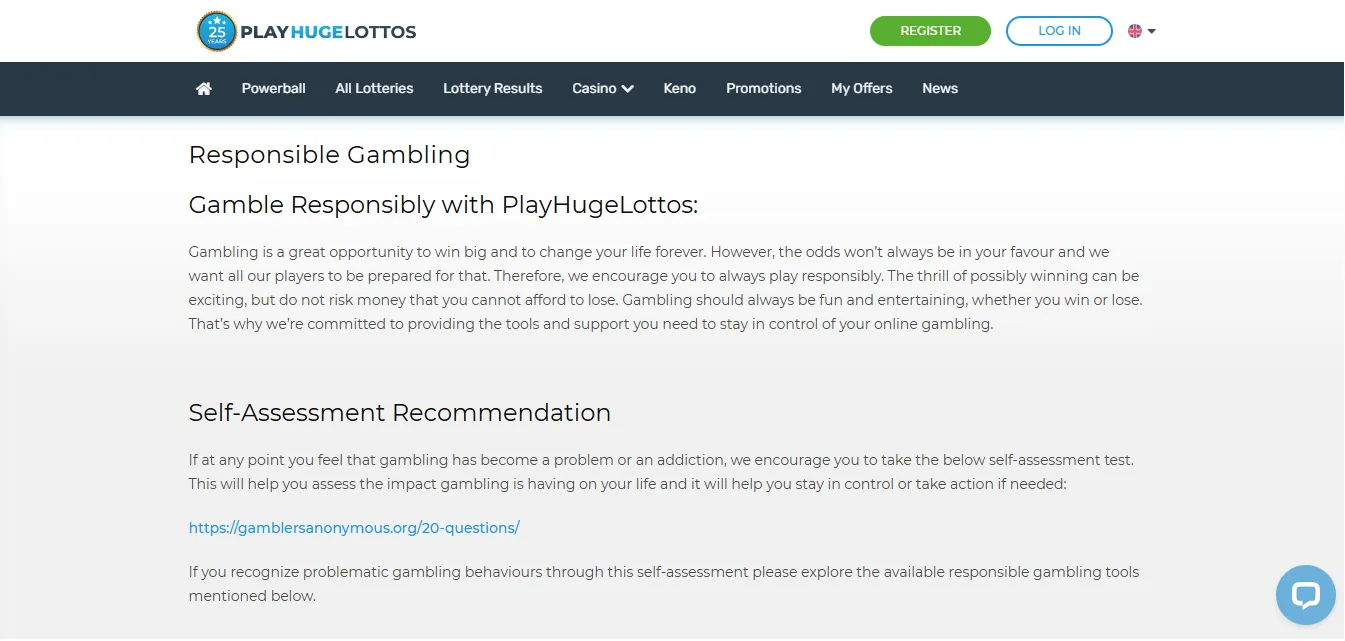 Screenshot of Grandes Loterías's responsible-gambling tools