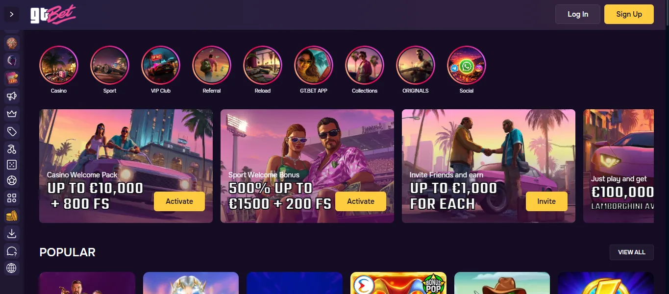 Screenshot of GT Bet's welcome bonus offer