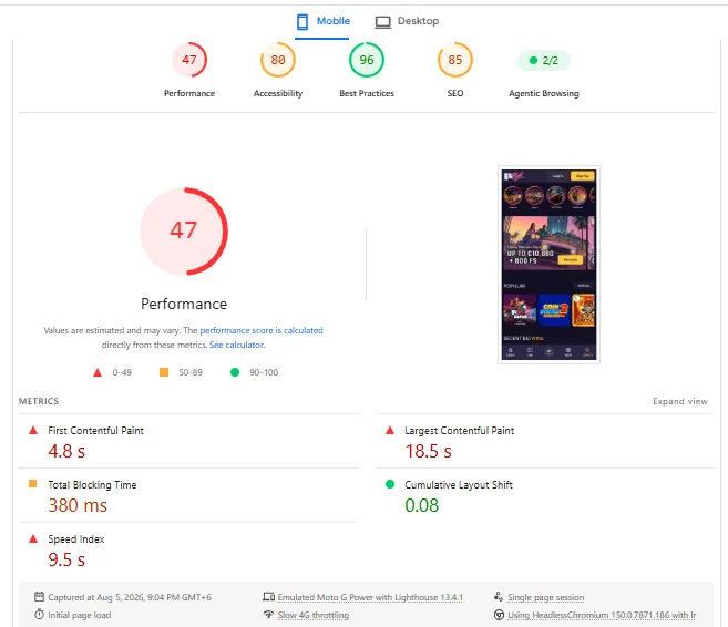 Screenshot of GT Bet's mobile site
