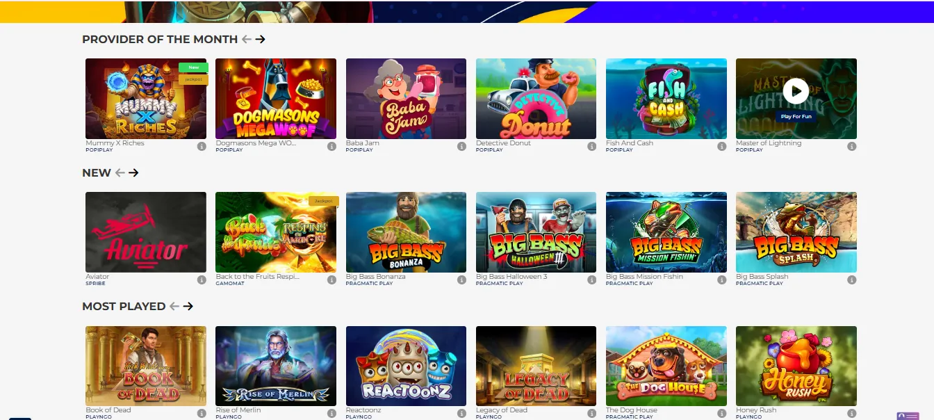 Screenshot of Gudar Casino's games lobby