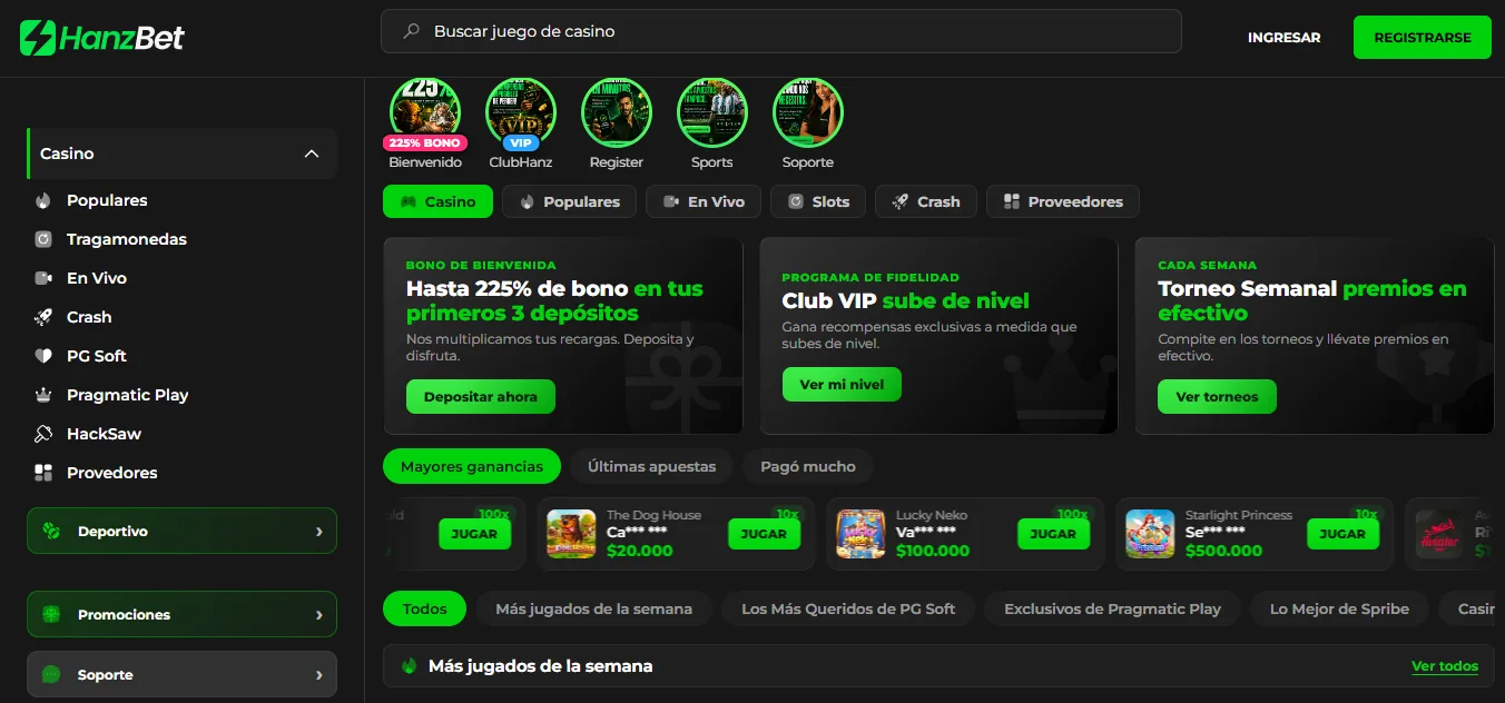 Screenshot of Hanzbet's homepage