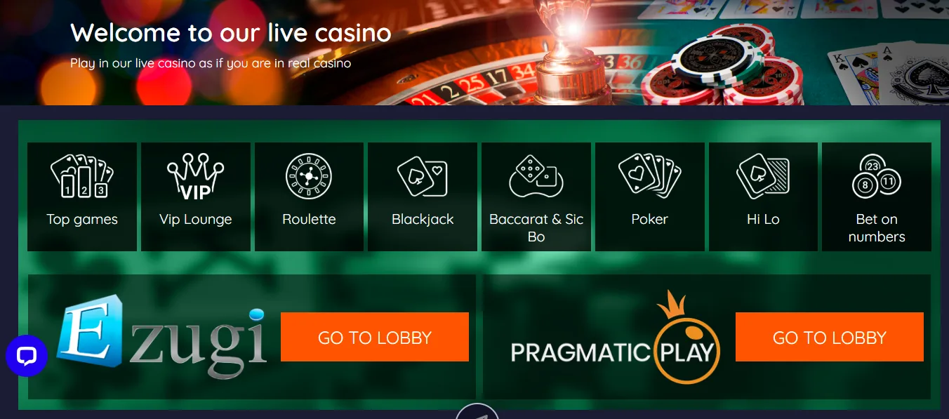 Screenshot of HornetBet's games lobby