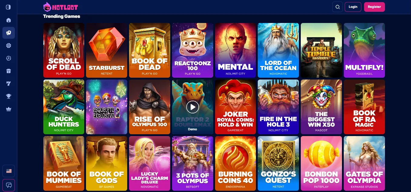 Screenshot of HotLoot's games lobby