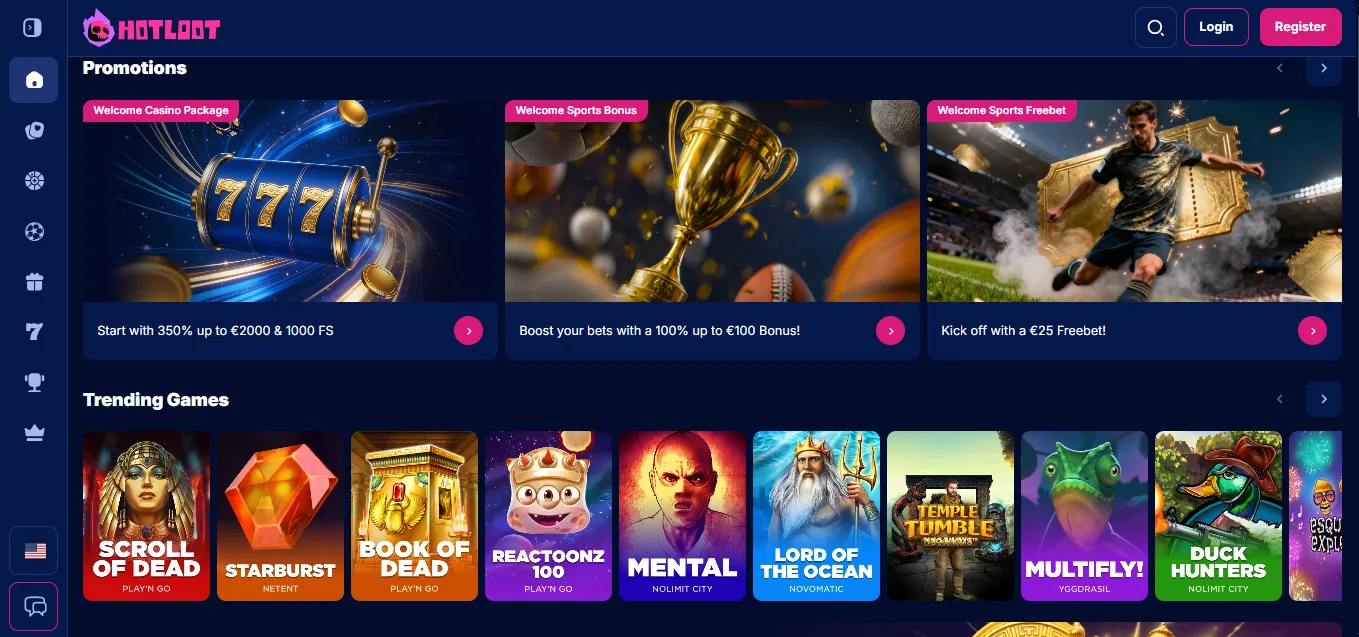 Screenshot of HotLoot's homepage