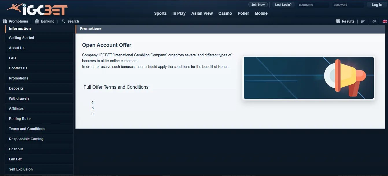 Screenshot of IGC Bet's welcome bonus offer