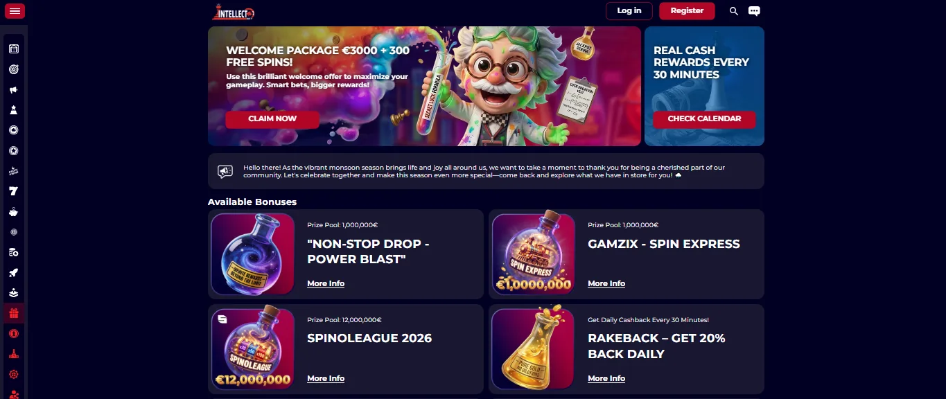 Screenshot of Intellect Bet's welcome bonus offer